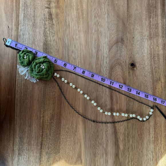 Funky Floral Pearl and Chain Choker Necklace Lace Faux Pearls Fairycore - Picture 5 of 5